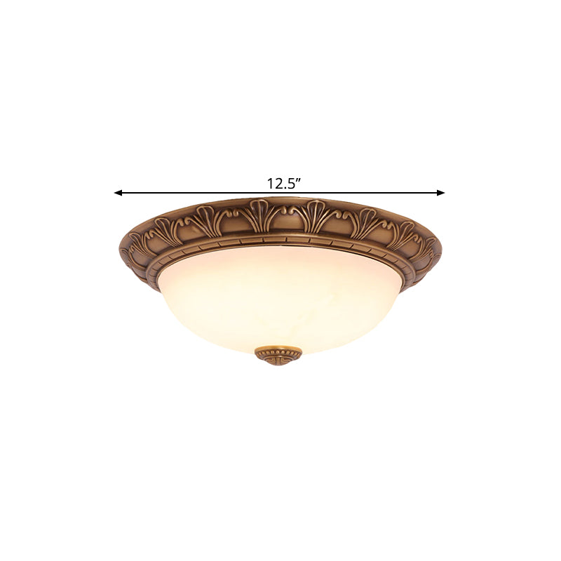 Countryside Brass Ceiling Fixture with Glass Dome and Flush Mount - Corridor Lighting, 4/3/2 Bulbs, Size: 12.5"/16"/21.5