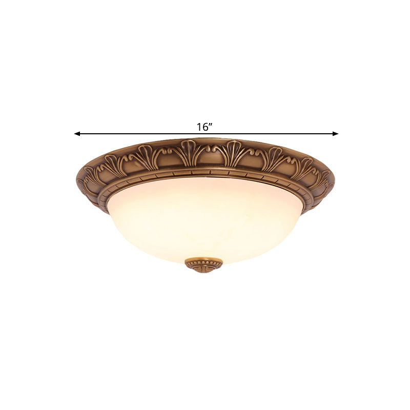 Countryside Brass Ceiling Fixture with Glass Dome and Flush Mount - Corridor Lighting, 4/3/2 Bulbs, Size: 12.5"/16"/21.5