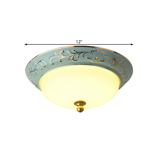 Blue LED Lodge Style Flush Mount Ceiling Light - 12"/14" W Frosted Glass, Warm/White Light