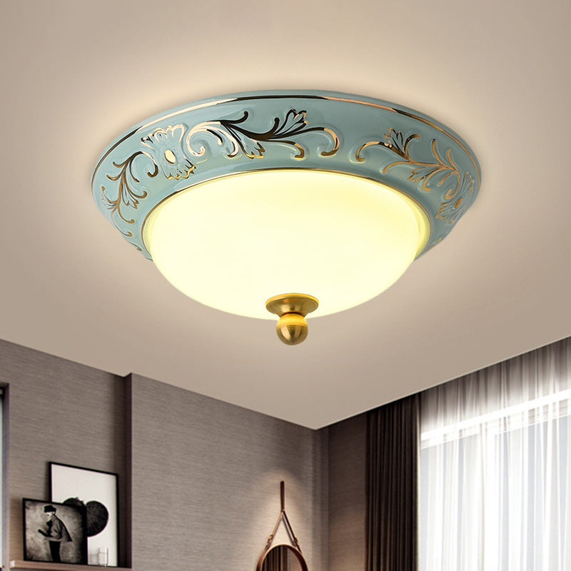 Blue LED Lodge Style Flush Mount Ceiling Light - 12"/14" W Frosted Glass, Warm/White Light