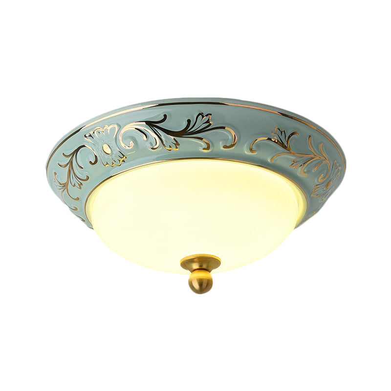 Blue LED Lodge Style Flush Mount Ceiling Light - 12"/14" W Frosted Glass, Warm/White Light