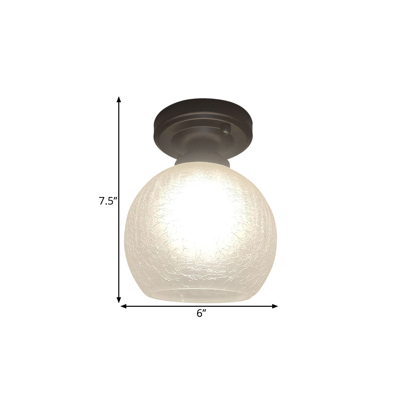 Rustic Flush Mount Ceiling Light with Textured Glass, Single Bulb, Black Finish, 6"/7"/8" Wide