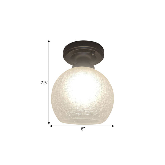 Rustic Flush Mount Ceiling Light With Textured Glass Single Bulb Black Finish 6/7/8 Wide