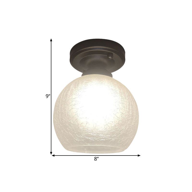 Rustic Flush Mount Ceiling Light with Textured Glass, Single Bulb, Black Finish, 6"/7"/8" Wide