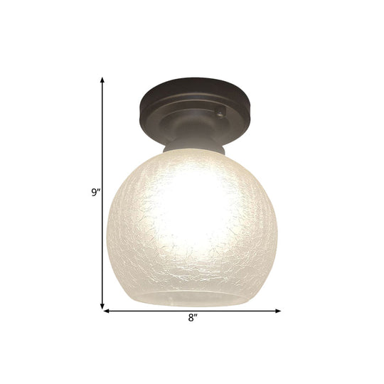 Rustic Flush Mount Ceiling Light With Textured Glass Single Bulb Black Finish 6/7/8 Wide