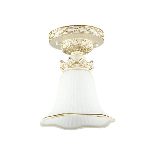 1-Head Vintage Flush Mount Ceiling Light with Milky Glass Flower Design