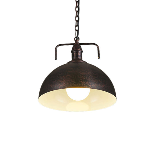 Industrial Metallic Living Room Pendant Light - 1 Light, Red/Yellow/Rust Finish, 12"/16" Bowl