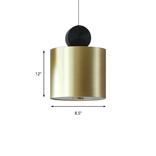 Minimalist Metal Pendant Light In Gold - Drum/Saucer/Cylinder Design Ideal For Hallways 1 Head