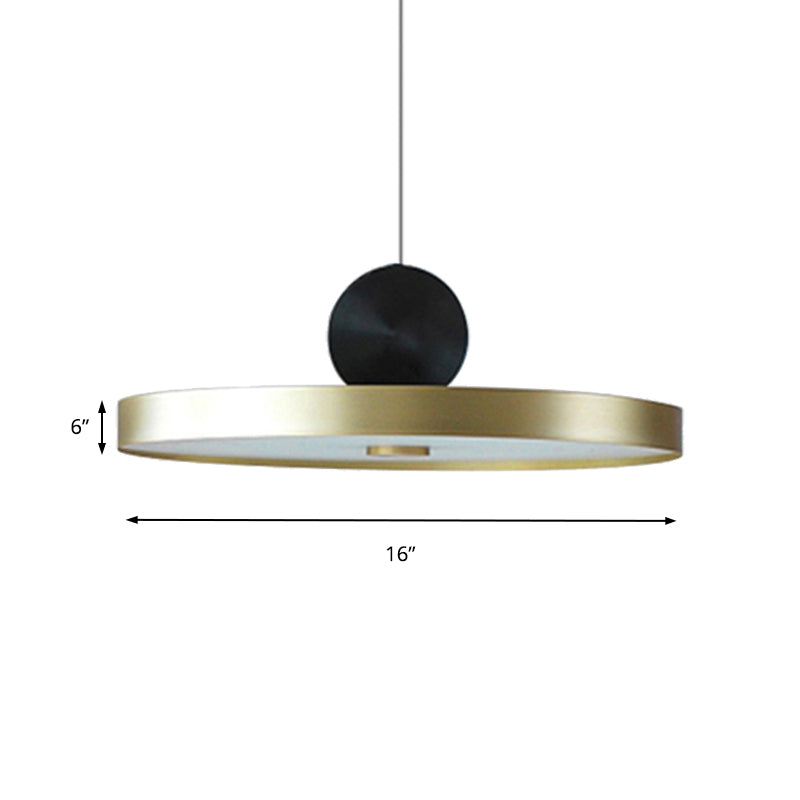 Minimalist Metal Pendant Light In Gold - Drum/Saucer/Cylinder Design Ideal For Hallways 1 Head