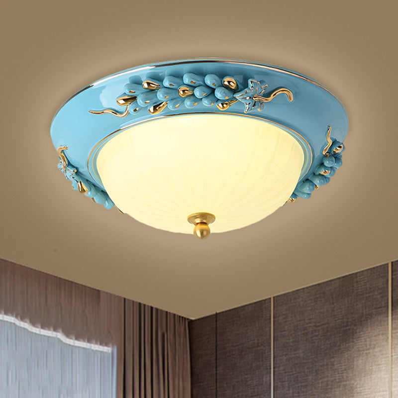 12"/14" Blue LED Ceiling Flush Mount with Antiqued Opal Glass, Floral Design, Warm/White Light