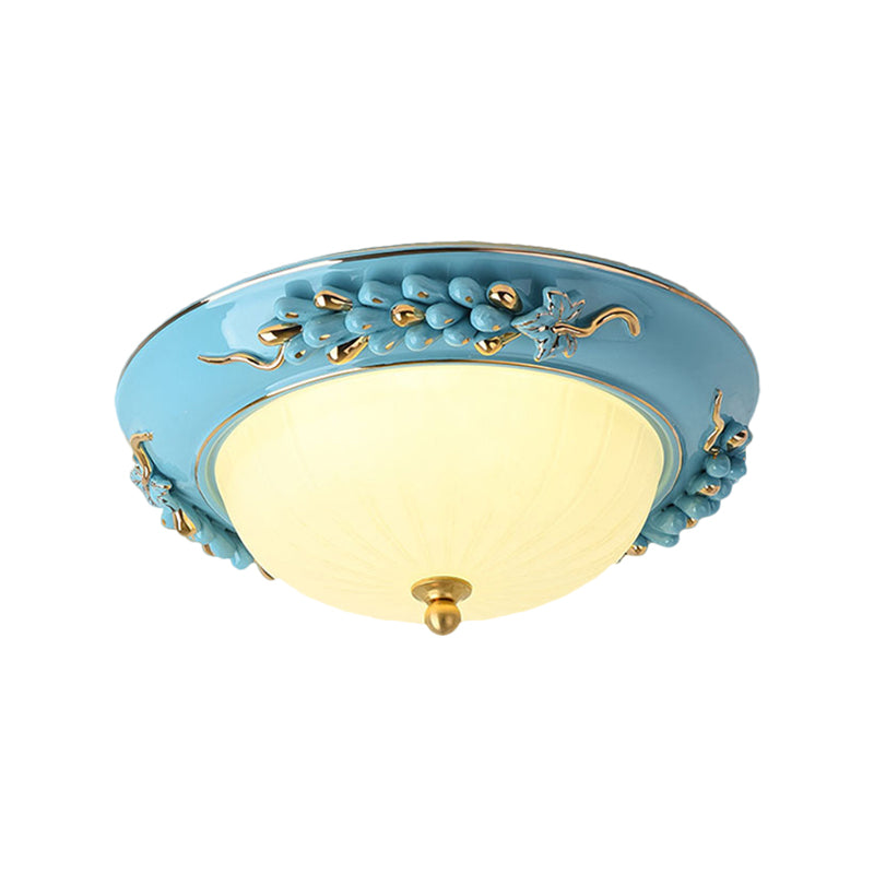 12"/14" Blue LED Ceiling Flush Mount with Antiqued Opal Glass, Floral Design, Warm/White Light