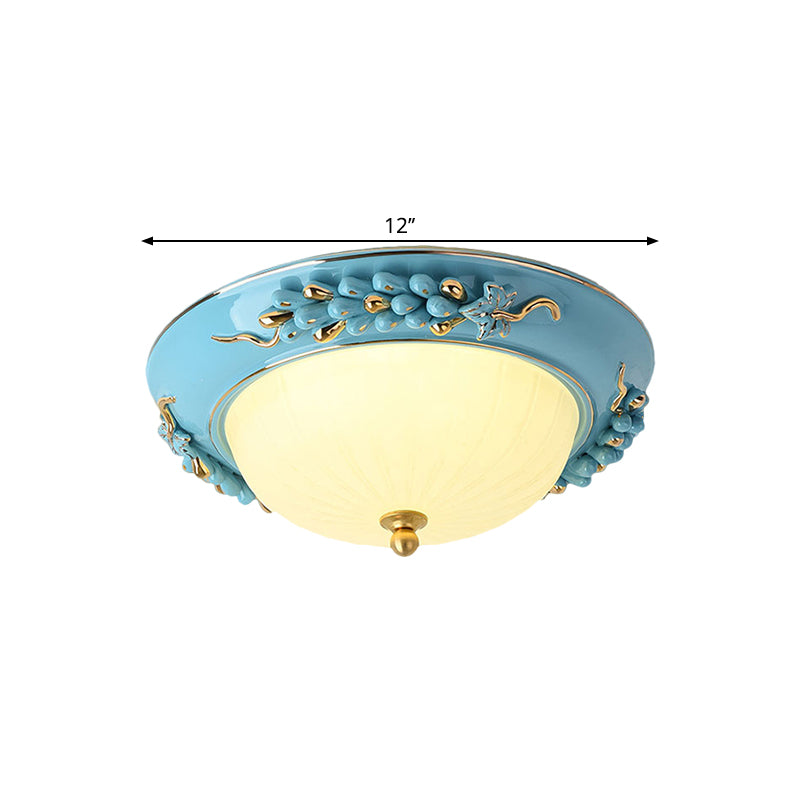 12"/14" Blue LED Ceiling Flush Mount with Antiqued Opal Glass, Floral Design, Warm/White Light