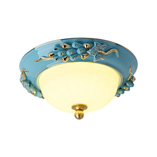 12"/14" Blue LED Ceiling Flush Mount with Antiqued Opal Glass, Floral Design, Warm/White Light