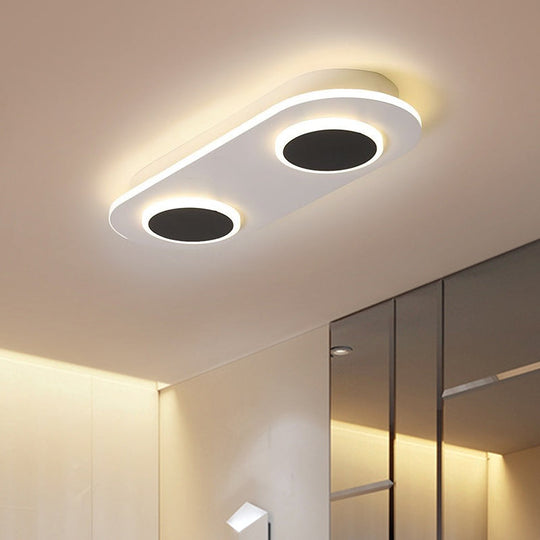 Modern LED Flush Mount Lamp in White with Oval and Round Design, Acrylic Shade, 18"/25.5" Width, Warm/White Light