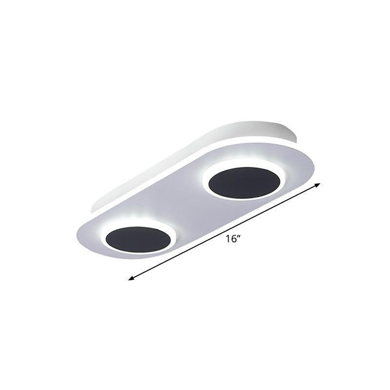 Modern LED Flush Mount Lamp in White with Oval and Round Design, Acrylic Shade, 18"/25.5" Width, Warm/White Light