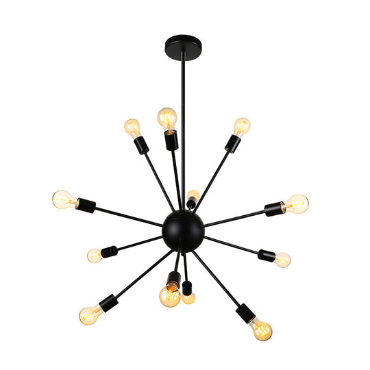 Industrial Black Sputnik Chandelier With 9/12 Lights - Retro Metal Pendant Fixture For Dining Room