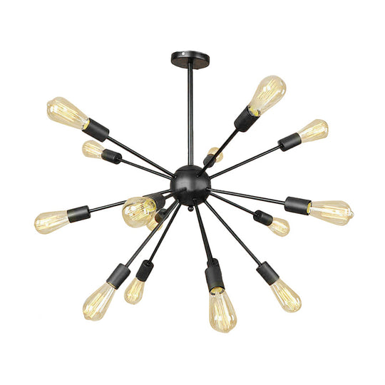 Industrial Black Sputnik Chandelier With 9/12 Lights - Retro Metal Pendant Fixture For Dining Room