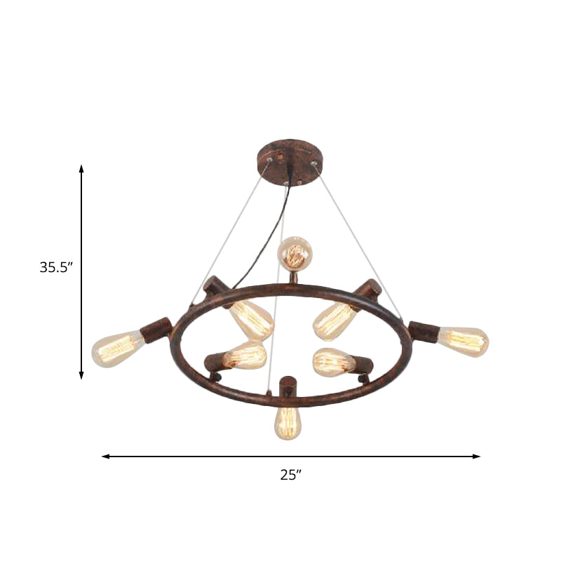 Antique Stylish Dark Rust Wrought Iron Chandelier Light Fixture - 8/12 Lights Circular Hanging Pendant