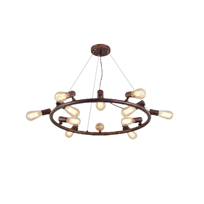 Antique Stylish Dark Rust Wrought Iron Chandelier Light Fixture - 8/12 Lights Circular Hanging Pendant