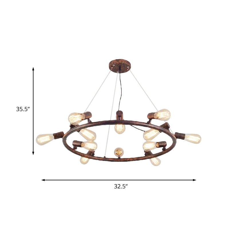 Antique Stylish Dark Rust Wrought Iron Chandelier Light Fixture - 8/12 Lights Circular Hanging Pendant