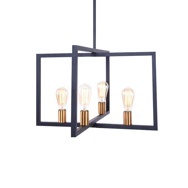 Industrial 4-Light Rectangular Pendant Lighting in Black for Kitchen