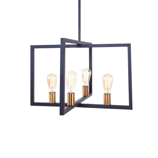 Industrial Rectangular Pendant Lighting: 4-Light Metal Hanging Light In Black For Kitchen