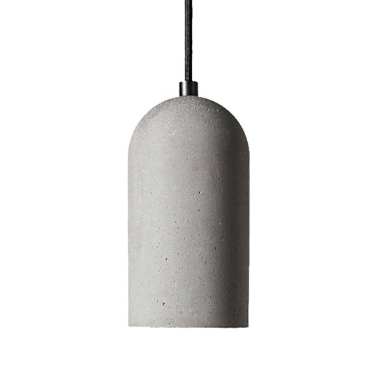 Antique Style Gray Cement Pendant Light - 1 Cylinder Shade Hanging Lamp For Living Room