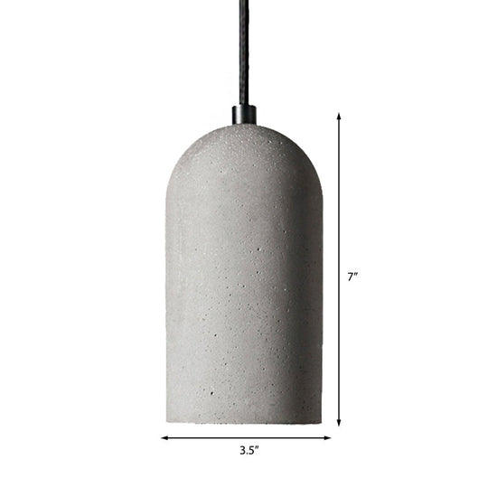 Antique Style Gray Cement Pendant Light - 1 Cylinder Shade Hanging Lamp For Living Room