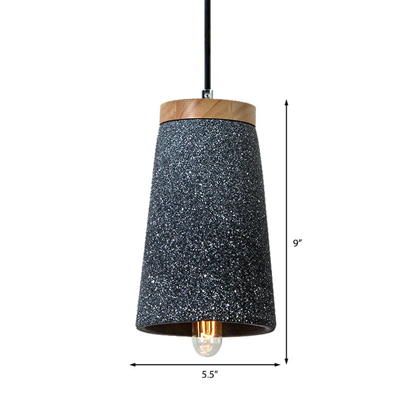 Industrial 1-Light Cement Pendant for Coffee Shop Ceiling with Tapered Shade - Black/White/Grey