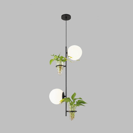 Industrial Black/Gold Metal Led Pendant Ceiling Fixture With Glass Shades - 2-Light Sphere Cluster