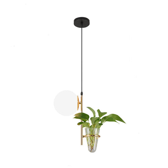 Industrial Metal Black/Gold Drop Lamp Orb LED Pendant with Milk White/Smoke Grey Glass Shade