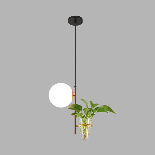 Industrial Metal Black/Gold Drop Lamp Orb LED Pendant with Milk White/Smoke Grey Glass Shade