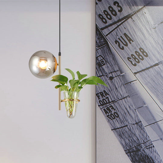 Industrial Metal Black/Gold Drop Lamp Orb LED Pendant with Milk White/Smoke Grey Glass Shade