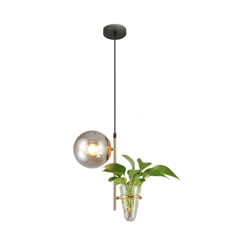 Industrial Metal Black/Gold Drop Lamp Orb LED Pendant with Milk White/Smoke Grey Glass Shade