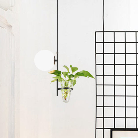 Industrial Metal Black/Gold Drop Lamp Orb LED Pendant with Milk White/Smoke Grey Glass Shade