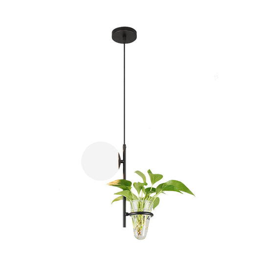 Industrial Metal Black/Gold Drop Lamp Orb LED Pendant with Milk White/Smoke Grey Glass Shade