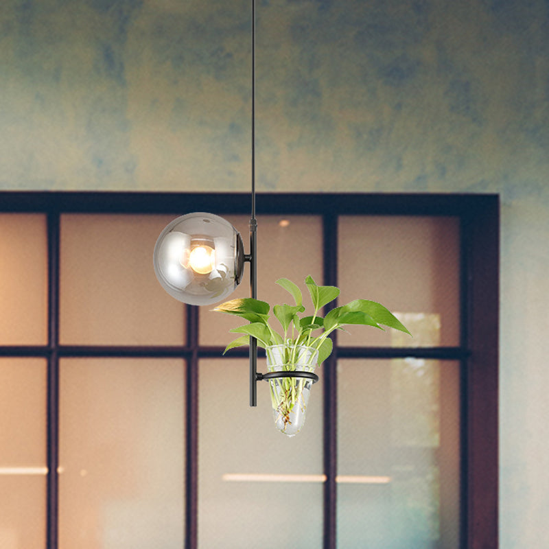 Industrial Metal Black/Gold Drop Lamp Orb LED Pendant with Milk White/Smoke Grey Glass Shade