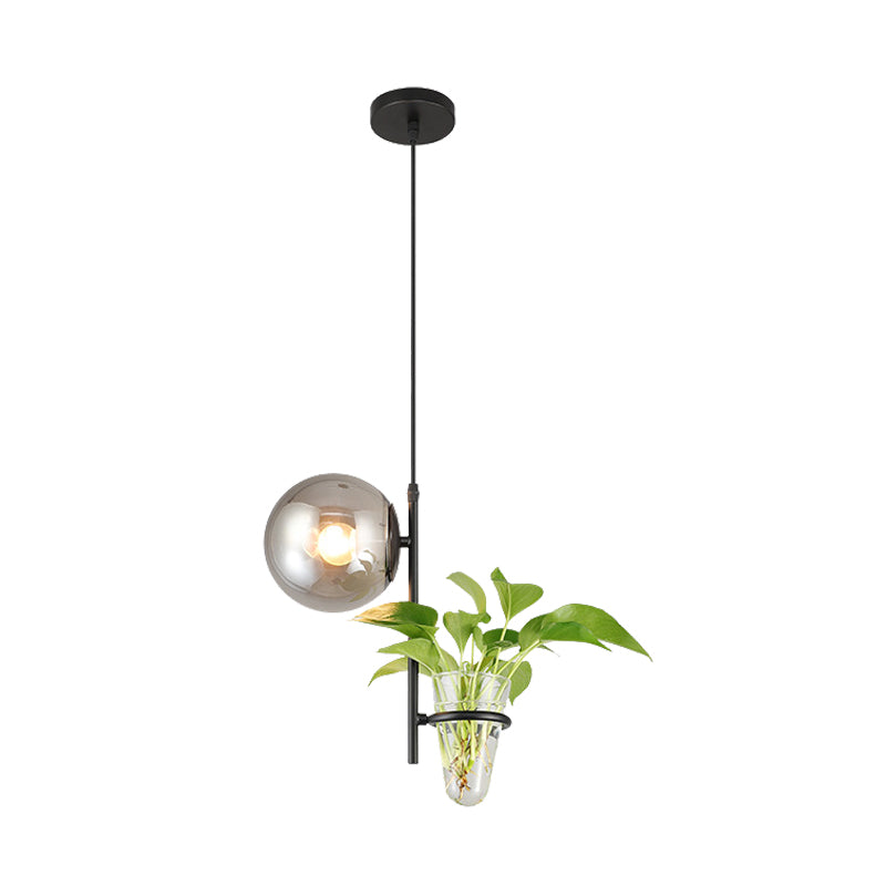 Industrial Metal Black/Gold Drop Lamp Orb LED Pendant with Milk White/Smoke Grey Glass Shade