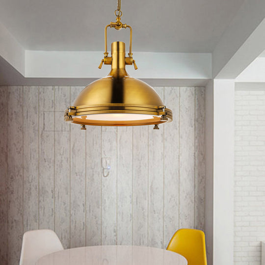 1-Light Industrial Metal Pendant With Antique Brass/Brass/Copper Finish And Frosted Diffuser Brass