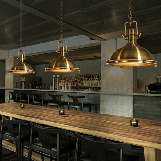 1-Light Industrial Metal Pendant With Antique Brass/Brass/Copper Finish And Frosted Diffuser