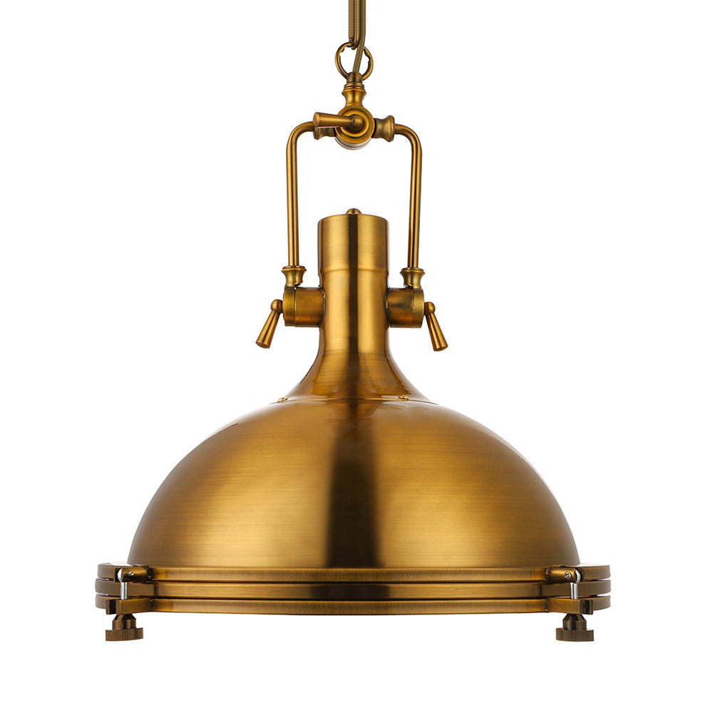 1-Light Industrial Metal Pendant With Antique Brass/Brass/Copper Finish And Frosted Diffuser