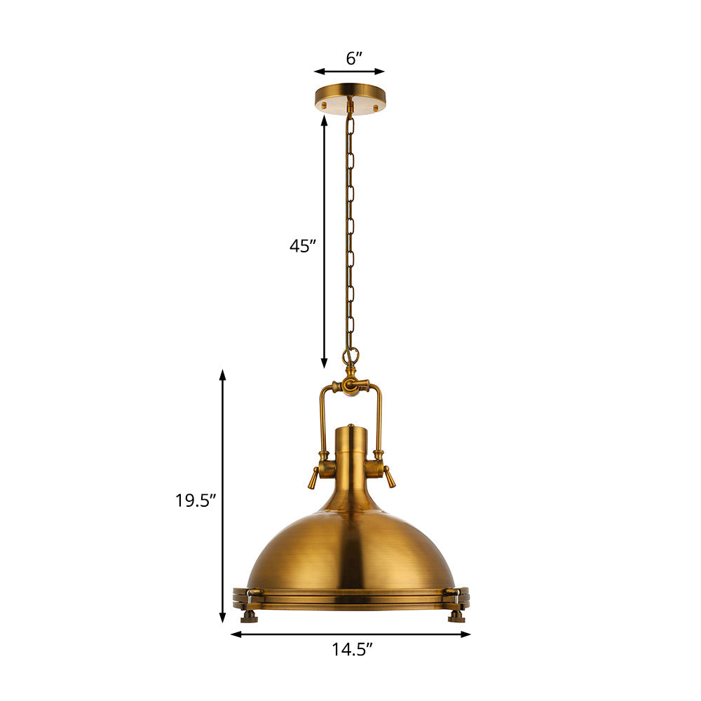 1-Light Industrial Metal Pendant With Antique Brass/Brass/Copper Finish And Frosted Diffuser