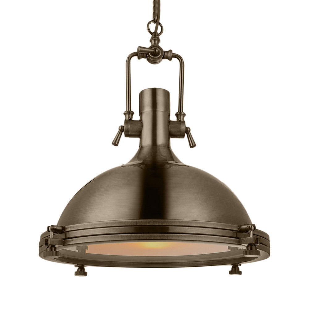 1-Light Industrial Metal Pendant With Antique Brass/Brass/Copper Finish And Frosted Diffuser