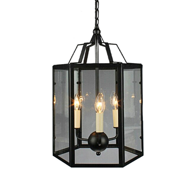 Vintage Black and White Hanging Chandelier - 3-Light Clear Glass Candle Pendant Fixture