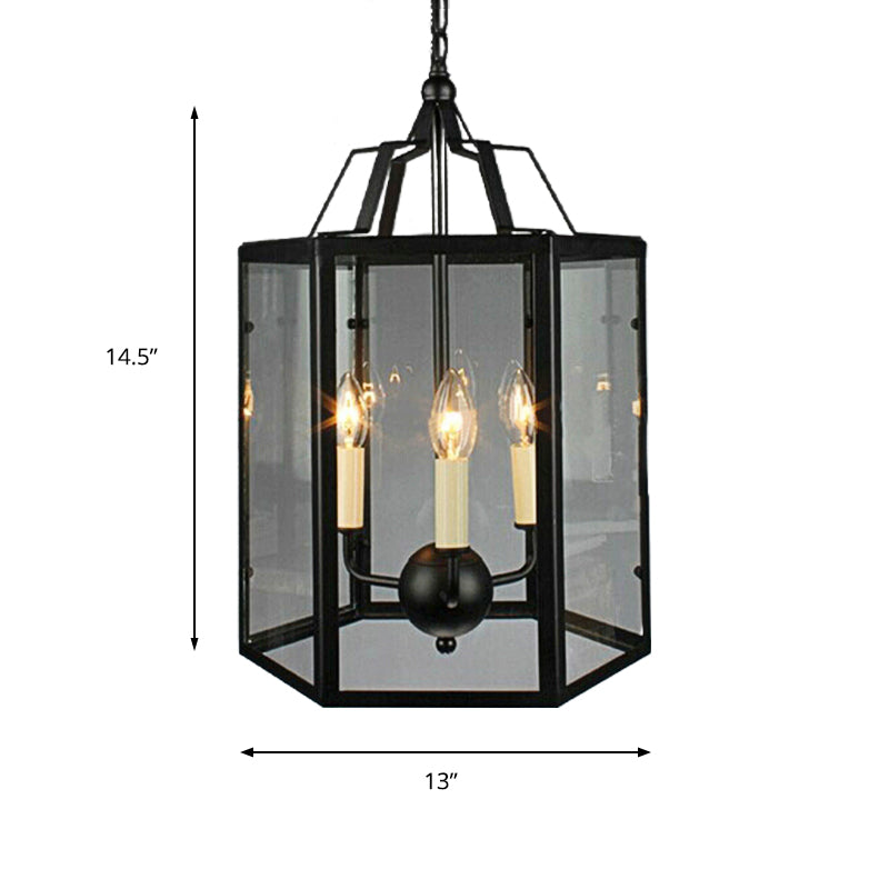 Vintage Black/White Candle Chandelier With 3-Light Clear Glass Pendant Fixture