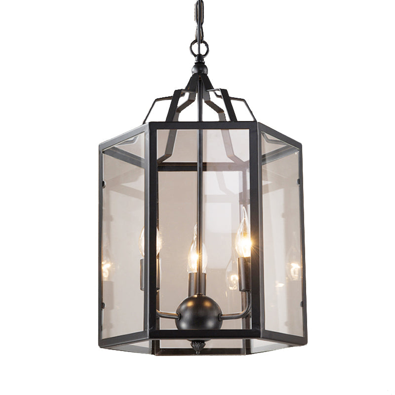 Vintage Black/White Candle Chandelier With 3-Light Clear Glass Pendant Fixture