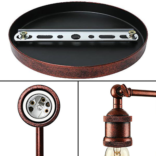 Copper Rustic Circular Backplate Wall Sconce With 1-Head Metal Light Fixture For Bathroom