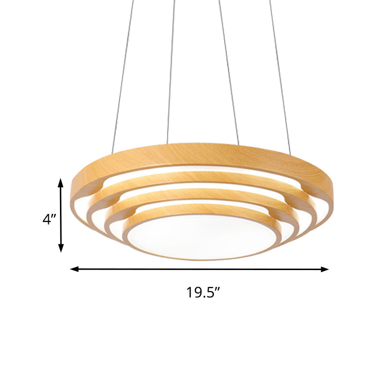 Modern Led Pendant Light: Stylish Multi-Layer Wood Design 1-Light Office Ceiling Fixture In