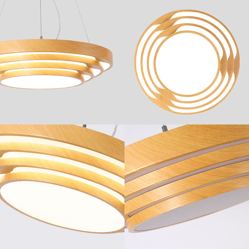 Modern Led Pendant Light: Stylish Multi-Layer Wood Design 1-Light Office Ceiling Fixture In