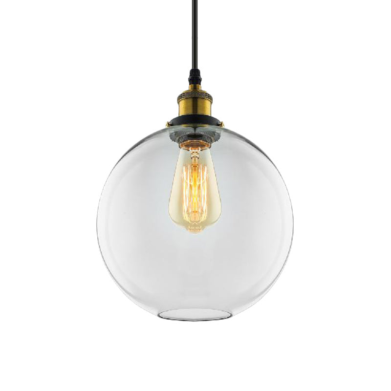 Industrial Clear Glass Globe Pendant Light Kit with Antique Brass Finish & Plug-On Design